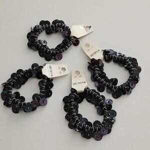 Bangles - Black Beads & Paillettes - flexible size S/M - NEW (4 pcs)